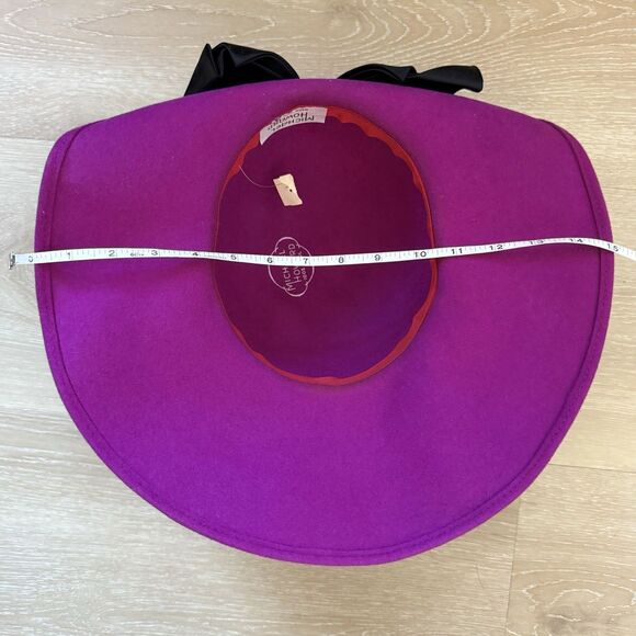 NEW VTG Fedora Wide Brim Hat Wool Lace Satin Bow Fuschia Pink Whimsigoth Wedding - Picture 9 of 16